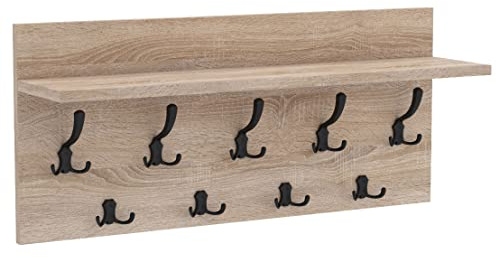 AKKE Wandhaken Garderobenhaken - Kleiderhaken Wandgarderobe Garderobenleiste Mit Ablage - Verti 90 Sonoma/Schwarz
