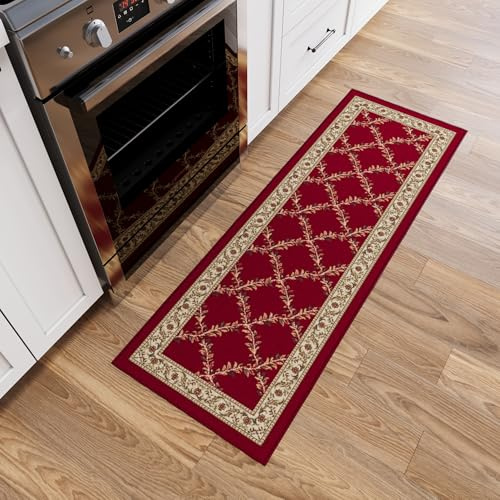 Ottomanson Hallway Runner Rug 20 x 53 Non Slip Trellis Area Rugs Easy to Clean Laundry Rug Runner Durable & Pet Friendly Floor Carpet Runners for Hallways Entryway Living Room Kitchen Bathroom, Red