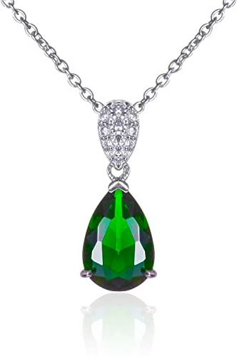 namana Silber Tropfen-Anhänger Halskette für Damen, 925 Sterling Silber Halsketten für Frauen mit birnenförmigem farbigen Stein und weißen Cubic Zirkonia Steinen, Farbige Halskette für Frauen