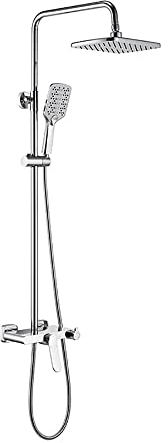 Klobvtt Duschmischer-Set, DREI Funktionen, freiliegendes Duschsystem mit Badewannenfüller, 3-Spray-Handbrause und 10,2 * 7-Zoll-Rechteck-Kopfbrause, höhen- und winkelverstellbar