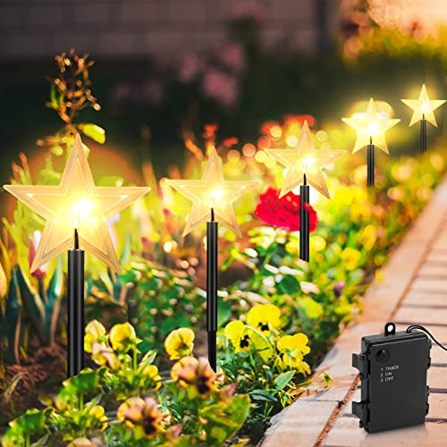Randaco 5 Pcs LED Garten Leuchtstäbe Stern, Sterne Weihnachtsbeleuchtung IP65 Wasserdicht Gartenleuchte mit Batterie und Timer, für Gartenstecker Balkon Weihnachts Deko Außen Rasen