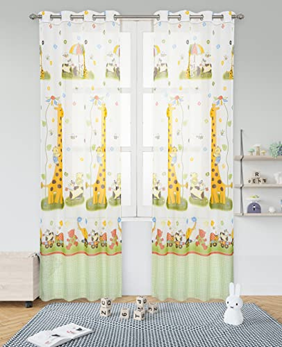 Dalina Textil - Cortinas Infantiles Niño Transúcido Dos Paneles de 140x260cm- Cortinas Visillos Juveniles Animales para Habitación Sala de Estar 2 Piezas Patrón Infantiles Jirafa