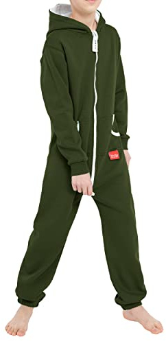 Basisstoff Yuppie Kinder Jumpsuit Jungen Mädchen Overall Olivgrün Gr. 158-164
