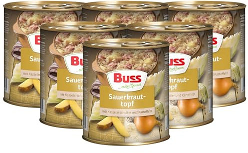 Buss Rustikale Gerichte - Sauerkrauttopf, 6x800g | Mit Kassler und Kartoffeln -Lang haltbare Fertiggerichte zum schnellen Aufwärmen in Mikrowelle & Topf