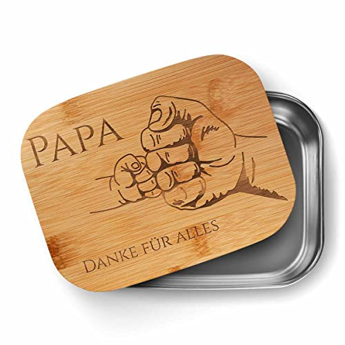 CHRISCK design Gravierte Brotdose als personalisiertes Geschenk für Papa zum Vatertag - Geburtstagsgeschenk personalisiert für Väter - Edelstahl Brotdose mit Holzdeckel und Gravur