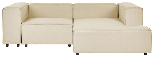 Beliani Modul-Ecksofa Leinen beige 2-Sitzer Sofa mit Chaiselongue linksseitig Aprica