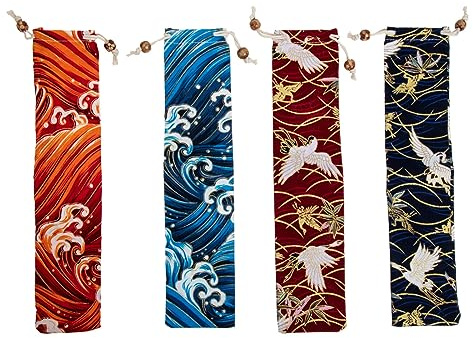Luxshiny Sacs De Rangement À Cordon pour Couverts 4 Poches Étui Baguettes Japonaises Et Cuillères Portable pour Cuisine Restaurant Organisation Table