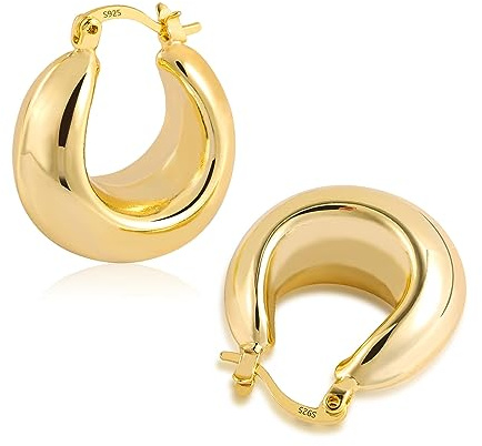 ALEXCRAFT Boucles d'oreilles Créoles Épaisses 14K Or Plaqué Boucles d'oreilles Chunky Creoles Or Femme Boucles d'oreilles Femme Or Cadeau Bijoux Femme