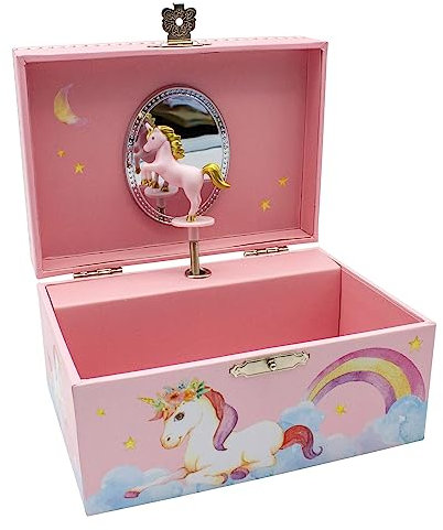 GICO Kinder Spieluhr Schmuckkästchen für Mädchen Schmuckbox pink, Einhorn - Melodie: Schwanensee - 92059