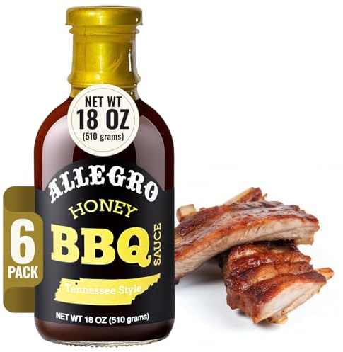 ALLEGRO - The Marinate Everything Marinades | Barbecue Sauce for Chicken, Pork, Ribs & Burgers | BBQ Sauce for Grilling, Dipping & Cooking | Kosher & Gluten Free | 18 Oz (Pack of 6) - Honey