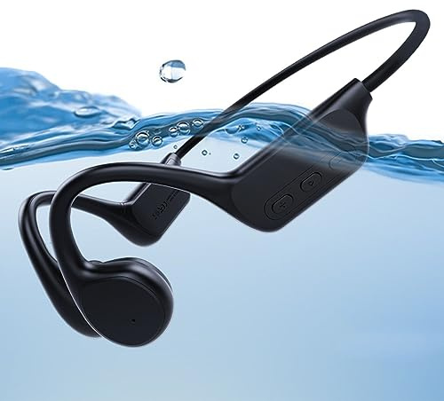fesoklaf Knochenleitungs-Kopfhörer, IPX8 Wasserdicht Schwimmen Kopfhörer mit 32G Speicher, Bluetooth 5.3 Open Ear Sport Kopfhörer mit Mikrofon Kabellos für Laufen Schwimmen Radfahren Workout (Schwarz)