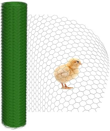 Sechseckgeflecht, Maschendrahtzaun, 1m x25m Rolle Käfigdraht, Drahtgeflecht 6-eck, Kaninchendraht aus Metall, Drahtzaun kunststoffbeschichtet, Kleintierzaun, grün