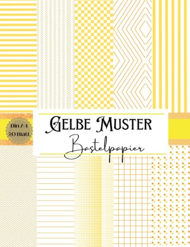 Gelbe Muster Bastelpapier: Scrapbooking Papier Gelb-Weiß Muster | Din A4, 20 doppelseitige Seiten I Junk Journal Dekor I Washi Tape I DIY Karten | Dekoratives Bastelpapier