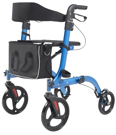 Panana Lightweight Folding Rollator, 4 Wheels Mobility Walker with Seat, Break, Adjustable Handle, Cane Holder & Storage Bag,Foldable Walking Aid (Blue Color)