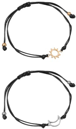 COACOM Lot de 2 Bracelets d'Amitié Avec Cartes, Soleil et Lune, d'Engagement, Accessoires Pour les Mains, Corde Tressée Réglable, Créativité Personnalisée, 12 Centimètres