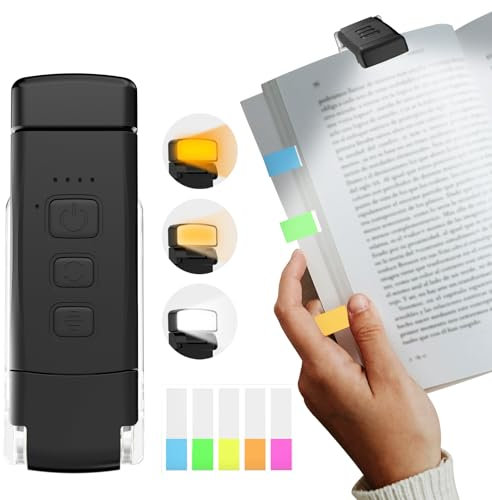 Bigqin Reading Light with 100 Index Labels, Book Lights for Reading at Night, 3 Color Modes and 5 Dimmable Brightness Reading Lamp, USB Rechargeable Light, Perfect for Booklovers and Kids, Black