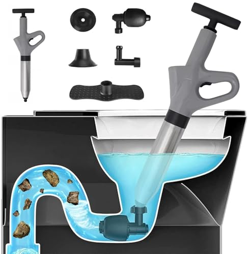 Rohrreiniger Druckluft, Hochdruck-Toilettenreiniger, Rohrreiniger Abflussreiniger Pömpel, Rohrreinigungspumpe, Hochdruck Toilet Plunger für Reinigen Rohre/Waschbecken/Badezimmer/Küchen, Grau