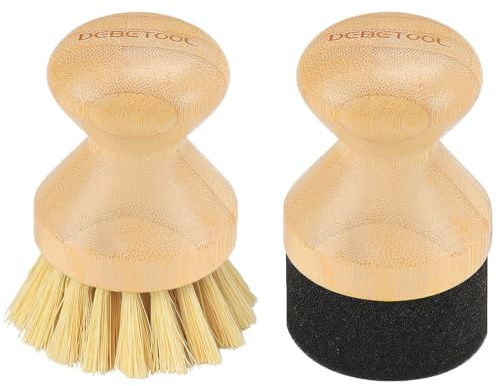 DEBETOOL Cutting Board Oil Wax Applicator and Scrub Brush Set- Natural Bamboo with Sisal Fiber and Sponge for Food Grade Mineral Oil Board，Wooden Worktops,Utensil Care