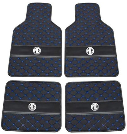 TVVXIO Auto Bodenmatte Fußmatten, für MG HS 2018-2023 2024 Nach Maß Allwetterschutz Leder Fussmatten Vorne und Hinten Automatten Set,Black Blue