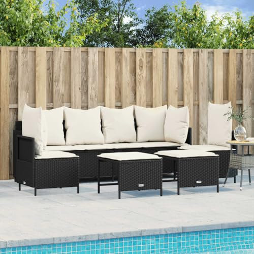 Homgoday 5-TLG. Gartensofa Gartenlounge Balkonmöbel Gartenmöbel Loungemöbel Sitzgruppe Gartenbank Loungesofa Sofagarnitur mit Kissen Ecksofa für Balkon Terrasse Schwarz Poly Rattan