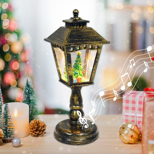 Weihnachts Musik-Schneekugel-Laterne, Elektrische Schneekugel Weihnachten mit Musik & Licht, wirbelndes Wasser, glitzernde Leuchte, USB und batteriebetrieben Schneekugel Dekoration
