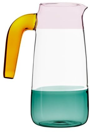 Baroni Home Carafe en verre borosilicate, Pichet avec poignée, Design moderne, Facile à nettoyer, pour Boissons chaudes et froides, 1,2L, 15x10x20 cm (Bicolore, Cylindrique)