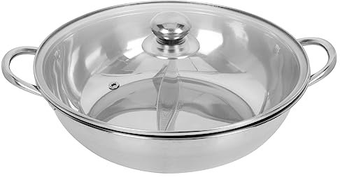 OKUMEYR Stainless Steel Double Pot Flat Bottomed Hot Pot Steel Handle Flavor Easy to Clean Random Style