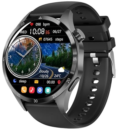 RORIOS Reloj de Pulsera Inteligente para Hombres Mujeres Llamadas Bluetooth Monitoreo de Salud Smartwatch Fitness Deportiva IP68 Resistente al Agua Negro B