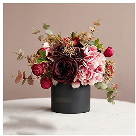 QTYQWC Künstliche Blumen, künstliche Blumen im Topf, Hortensien, Tulpen, Rosenstrauß, künstliche Blumen, Requisiten zum Schießen von Blumen, geeignet für den Esstisch im Wohnzimmer