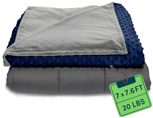 BREFR Weighted Blanket King Size 220x230 cm, 20 lbs – Heavy Blanket for Adults | Calms Restlessness & Promotes Relaxation | Soft Navy Cover (Machine Washable)
