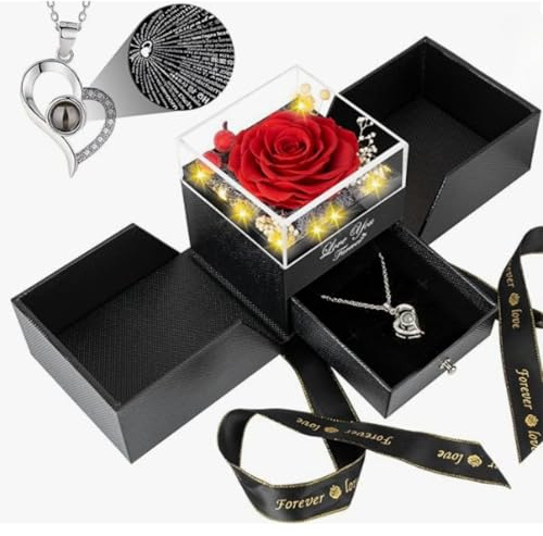 Covilim Preserved Rose with Necklace -Eternal Rose - Unique Gift for Mom Wife Girlfriend Grandma on Birthday