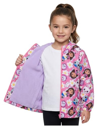 Gabby's Dollhouse Girls Raincoat | Pink Waterproof Fleece Lined Jacket with Hood | Zip-Up Kids Rain Jacket | Toddler Girls Outdoor Coat