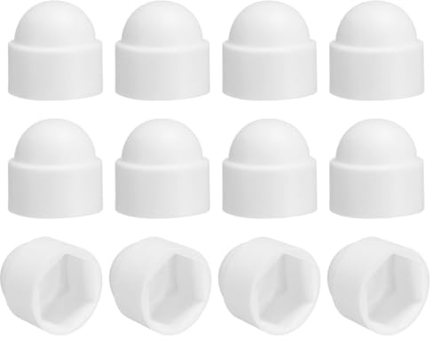 sourcing map 12Pcs Hex Nut Cover, M10x17x20mm Plastic Dome Nut Protection Cap Hex Screws Bolt Covers for Indoor Outdoor Furniture Automotive Bolts Decoration, White