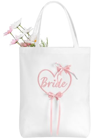 Etercycle Bride Tote Bag For Women, Pink Heart Embroidery Wedding Gifts