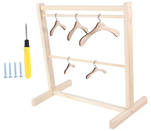 BESTonZON Puppenkleiderstange Aus Holz Set Mit Kleiderbügel Für Puppen Puppenkleiderbügel Geeignet Für Puppenherstellung Puppenladen Und Kinderzimmer