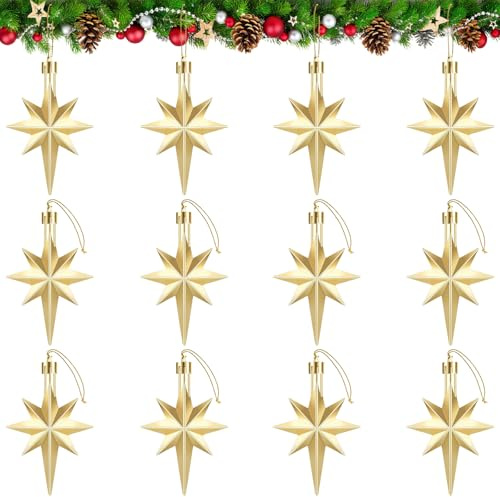 12 Stück Weihnachtsschmuck Stern, Weihnachtssterne Deko, Weihnachtsbaumschmuck Sterne, Weihnachtsbaum Anhänger Stern Ornamente, Sterne Weihnachtsbaum für Weihnachten Party Dekoration (B)