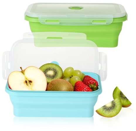 Kievano Contenitori Cibo Pieghevoli in Silicone – 3 Pezzi Contenitore Pieghevole per Alimenti Riutilizzabile, Salvaspazio, Adatto a Microonde, Freezer e Lavastoviglie – Senza BPA (1200ml)
