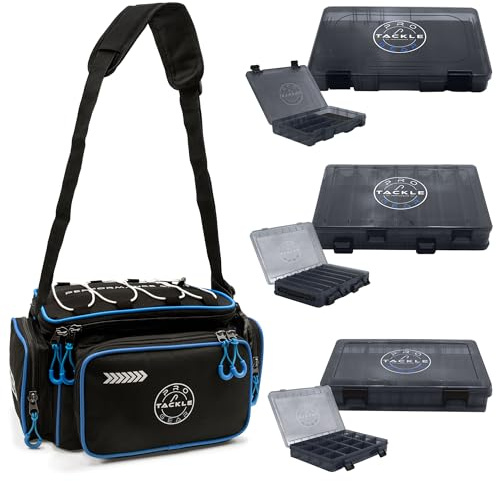Pro Tackle Strike Shoulder Bag 35x27x20cm mit 3 Tackleboxen für Spinnangeln