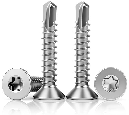 Sturiz Lot de 240 vis autotaraudeuses à tête fraisée Torx en acier inoxydable M4.2x25mm Vis autoperceuses pour acier Vis métalliques autotaraudeuses Vis autotaraudeuses à tête fraisée pour fixation