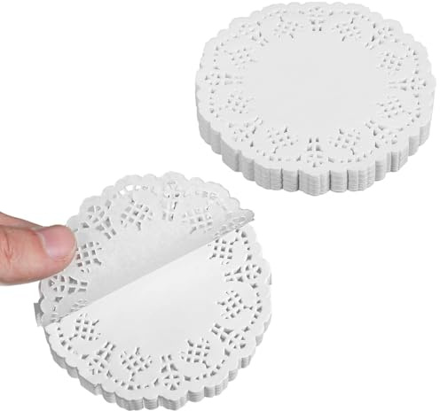 DOPENSPI 300 Stück weiße Papierdeckchen, Runde Spitzenbesetzte Einweg Tassenuntersetzer Papier, weiße Deckchen für Desserttabletts, Hochzeits und Partytischdekoration, Bastelarbeiten(9cm)