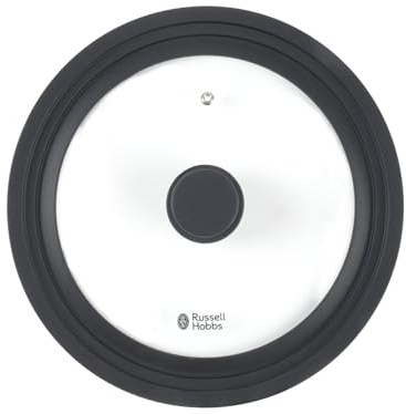 Russell Hobbs Universal Glass Lid for Pots – Fits 20, 22 and 24 cm Diameter Cookware, Soft-Touch Silicone Rim, Space-Saving, Steam Vent, Saucepans