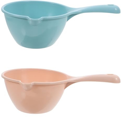 Veemoon 2 Cucharones de Plástico Multiusos para Agua, con Mango Ergonómico, Colores Azul y Caqui, Ideales para Cocina, Baño y Jardín, Cucharón de Agua para Bañera y Uso Doméstico