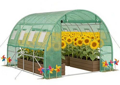 Suusolny Gewächshaus 300x400x200cm Foliengewächshaus Winterfest Folientunnel UV-Schutz Tomatenhaus Pflanztunnel für Frucht Gemüse Blumen Pflanzenzelt mit Fenster Treibhaus inkl. Erdanker & Seilen