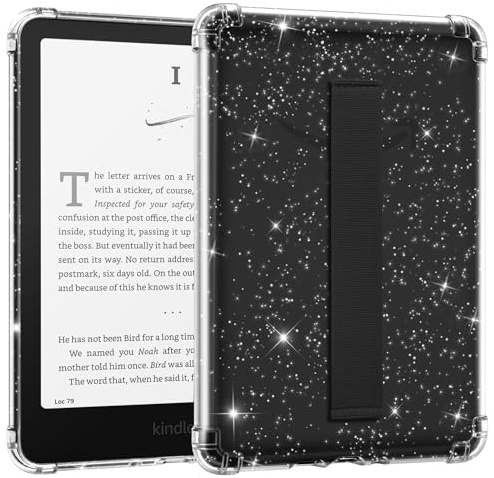MoKo Hülle für Ebook Reader 7 (12. Gen, 2024), Glitter+Schwarz | für Kindle Colorsoft Signature Edition 2024, Ultradünne, Transparente, Flexible TPU-Rückabdeckung mit Handschlaufe