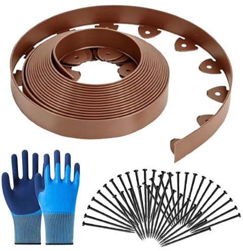 bechoanigel Bordure de Pelouse Flexible en Plastique avec Piquets d'ancrage et Paire de Gants, Hauteur 5 CM, Bordure Jardin Exterieur de Parterre, Pavés, Palissade (Noir-10M)