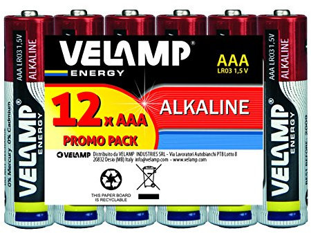 VELAMP Batterie Ministilo Alcaline 1,5V - Formato AAA – Confezione da 12 pezzi - Ideali per Controller, Giocattoli, Torce e Dispositivi Elettronici