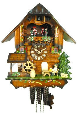August Schwer Kuckucksuhr Haus, Mühlrad, Biertrinker
