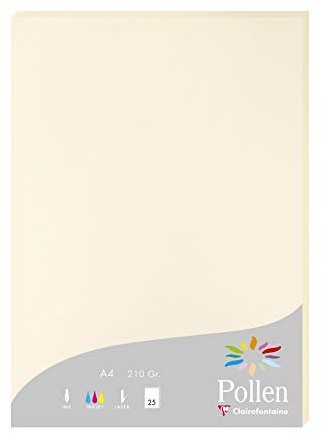 Clairefontaine – Ref 24204C – pollenfärgat papper (paket med 25 ark) – A4 (210 x 297 mm), 210 gsm papper, bläckstråleskrivare och laserskrivarkompatibel, syrafri – kräm