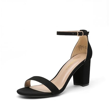 DREAM PAIRS Women's Chunk Low Heel Pump Sandals,Size 9,Black/Suede,CHUNK
