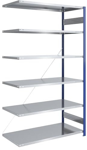 eurokraft | Steckregal | Bauart leicht | einseitig | HxBxT 2500 x 1300 x 800 mm | blau/verzinkt | Anbauregal